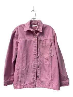 Zara Size XS Pink Cotton Front Button Denim Front Pockets Collared Jacket