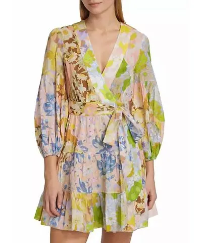 ZIMMERMANN Pop Wrap Mini Dress In Patch Floral