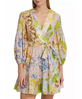 ZIMMERMANN Pop Wrap Mini Dress In Patch Floral