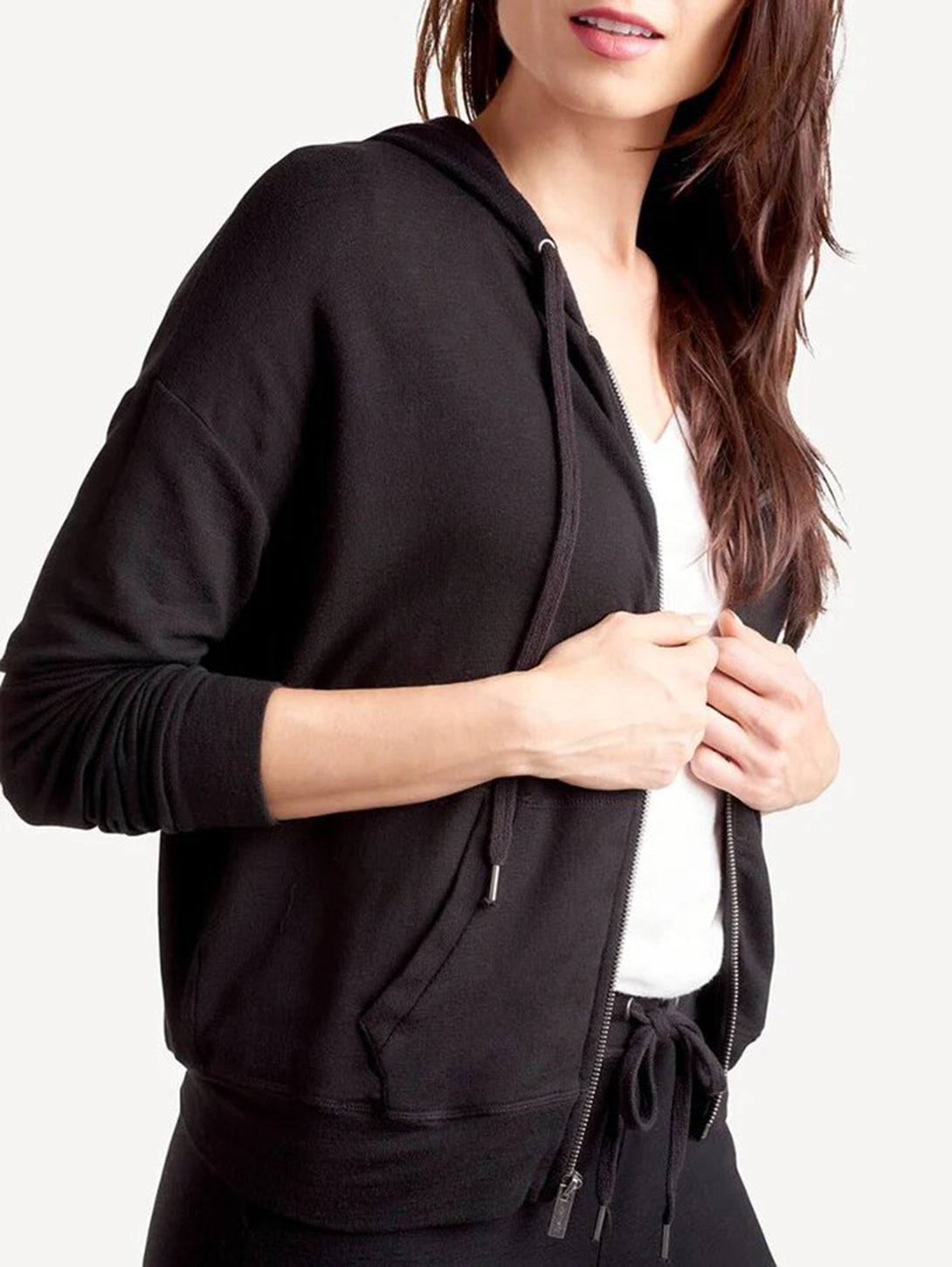 Zip-Up Hoodie Top - Black